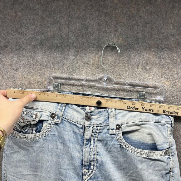 True Religion Jeans Mens 36 Light Wash Section Straight Flap Embroidered - Picture 6 of 12